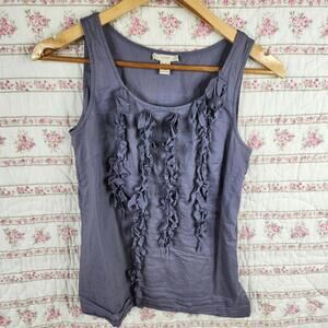 J.Crew Women's Gray Cotton Tank Top with Ruffle Detail Size 0